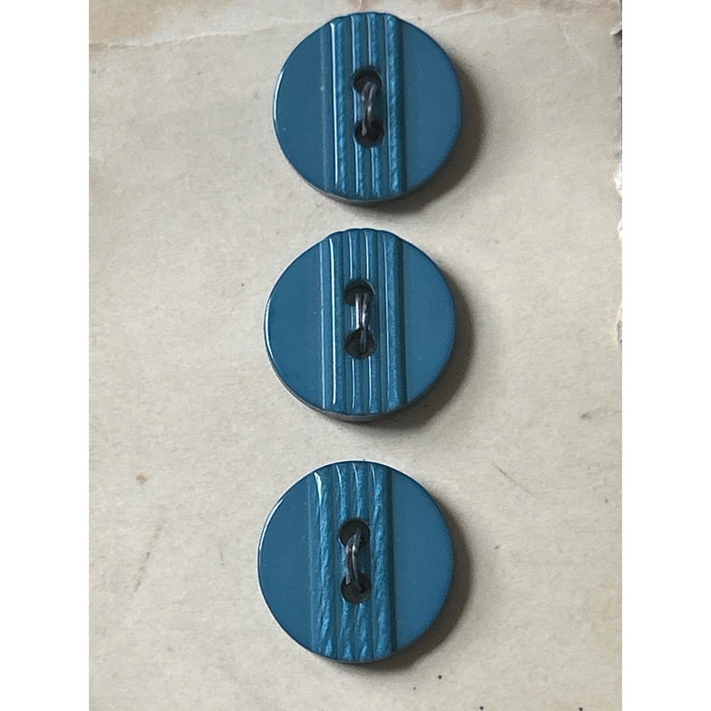 Vintage Curtis & Darling Teal Blue Striped Shank Buttons Set of 3 Original Card - Picture 2 of 4